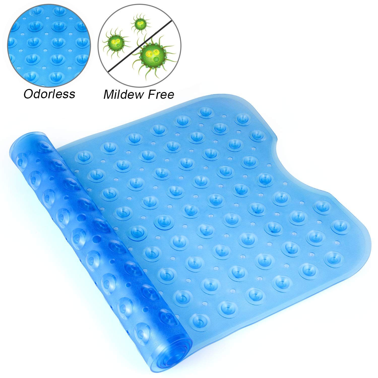 Bath Tub Shower Non-Slip and Extra Large, Bathtub Mat with Suction Cups, Machine Washable Bathroom Mats with Drain Holes, Blue — image 2