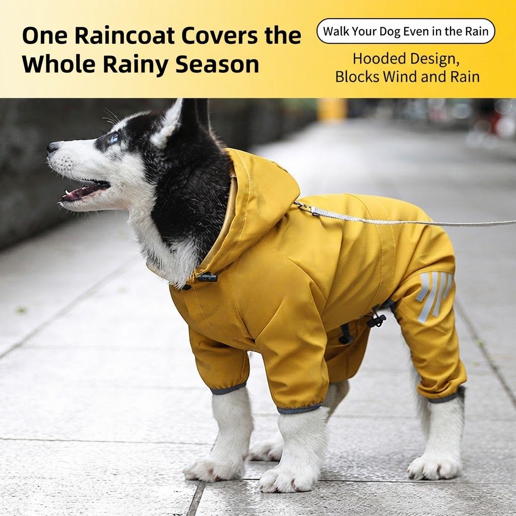 Purple Waterproof Full Body Dog Raincoat with Adjustable Hood & Waist, Easy Snap Closure and Hidden Leash Opening - Lightweight Four-Leg Reflective Pet Rain — image 3
