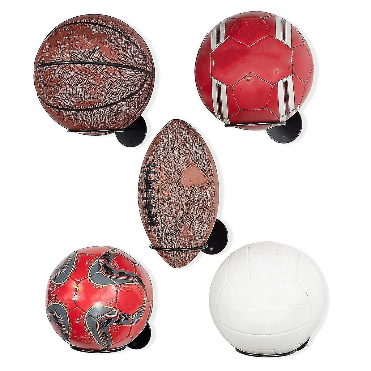3pcs Wall Mounted Ball Rack Iron Basketball Storage Display Holder Football Rugby Hanging Rack Space Saving - Perfect Black 3pc — image 3