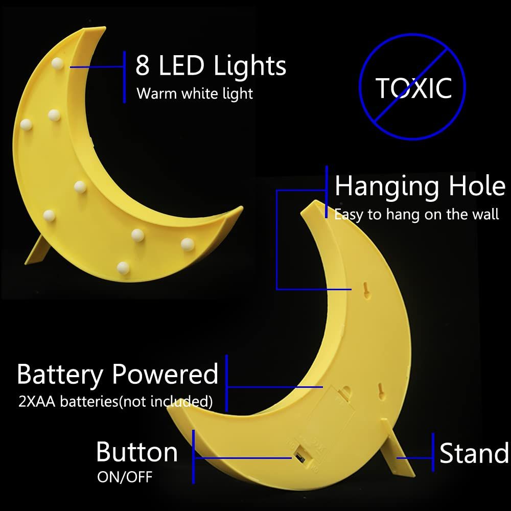 LED Moon Shaped Signs, Light Up Moon Night Lights Battery Operated Crescent Moon Lamp for Bedroom, Birthday — image 5