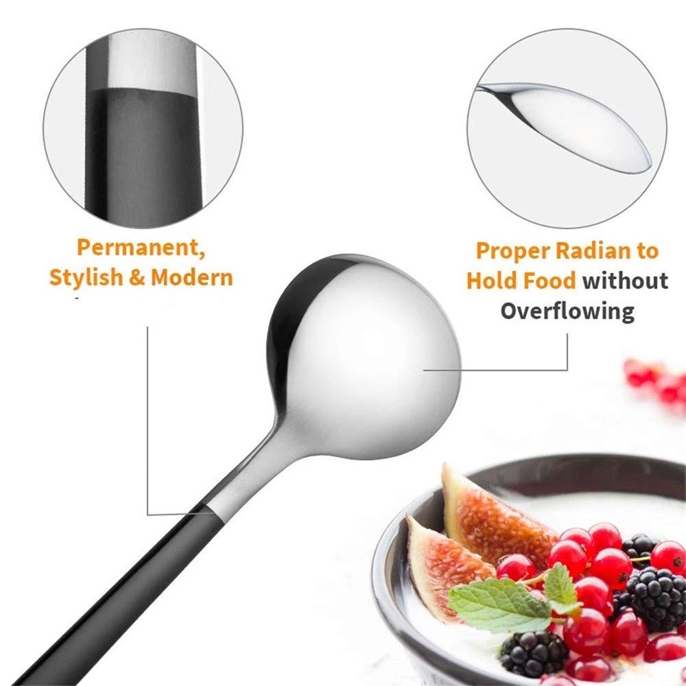 4-Piece Stainless Steel Dinner Spoons with Round Edge, Comfort Long Handle Table Spoon, Mirror Polished Flatware Utensils Dishwasher Safe, for Home Kitchen — image 2