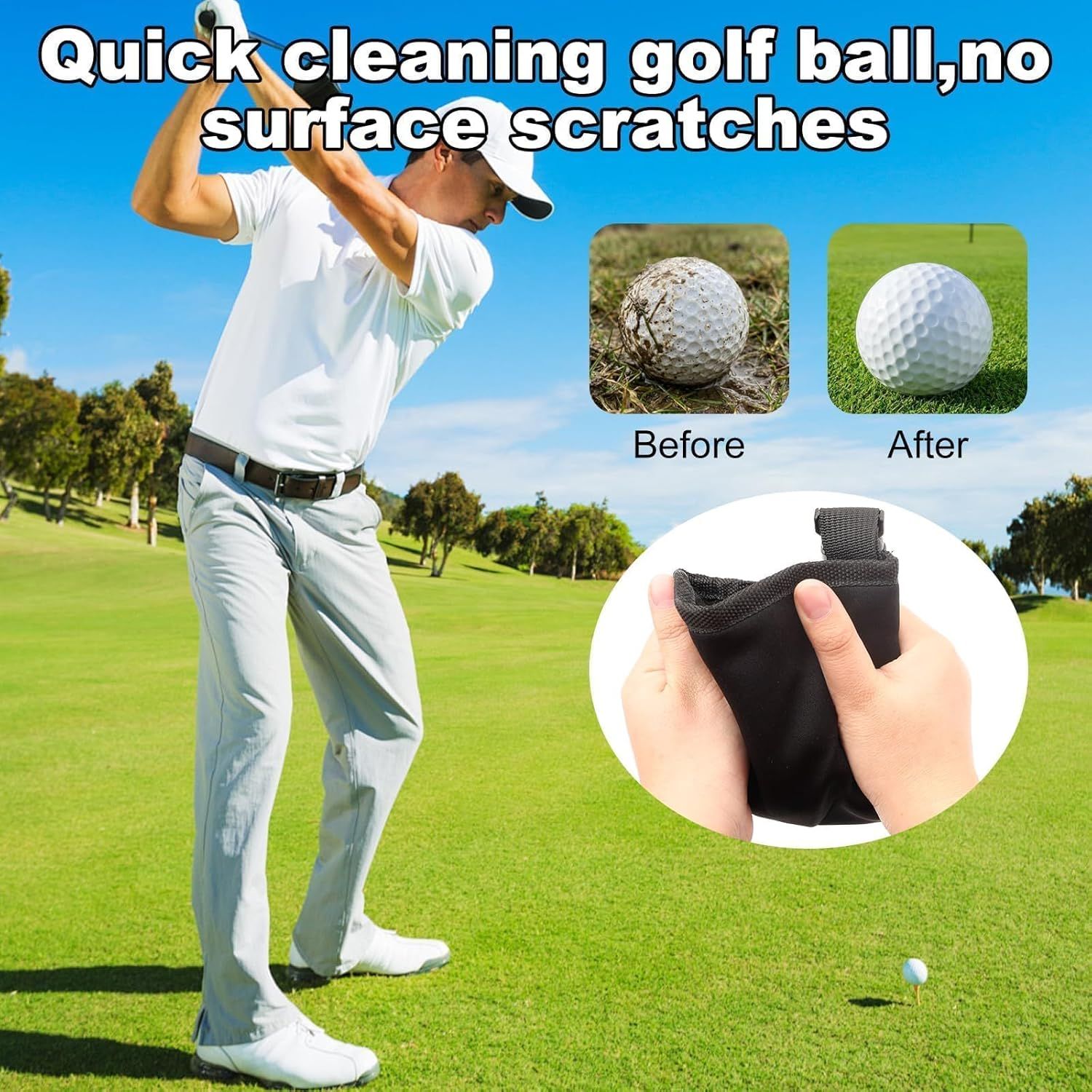 Golf Ball Cleaner Pouch with Belt Clip, 2-in-1 Waterproof Golf Ball Washing Bag, Leak-Proof Microfiber Inner Lining, Portable Golf Club Groove Cleaner — image 5