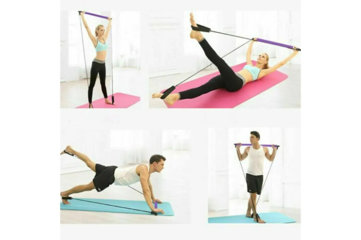 Portable Pilates Stretch Rope Gym Stick Yoga Exercise Bar Pilates Trainer Rope - Pink โ image 3