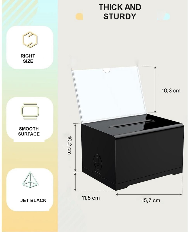 Black Acrylic Donation Box with Lock, Ballot Slot and Removable Sign Holder, 15.7 x 11.5 x 10.2 cm โ image 6