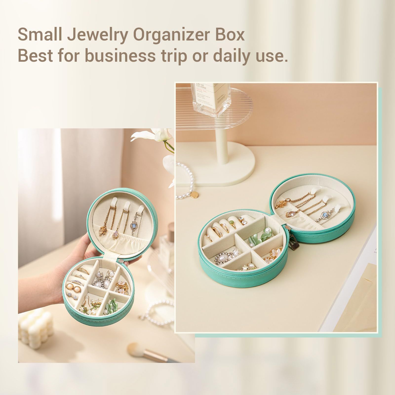 Travel Jewelry Case, Small Jewelry box for Women Girls, Portable Mini Jewelry Organizer Display Case with Zipper, Blue — image 2