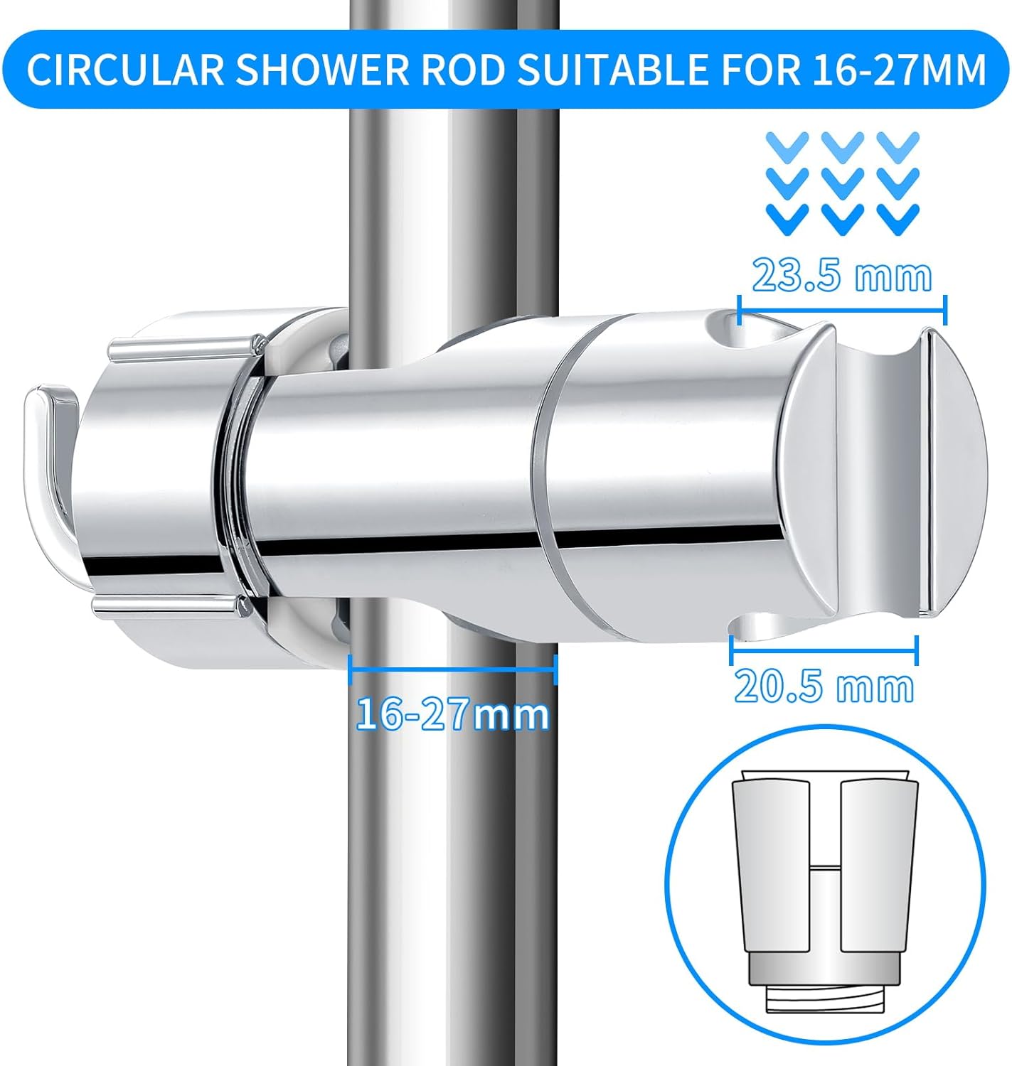 Adjustable Shower Head Holder with 360 Degree Rotation and Universal 16-27 mm Connection for Handheld Shower Heads, Chrome — image 2