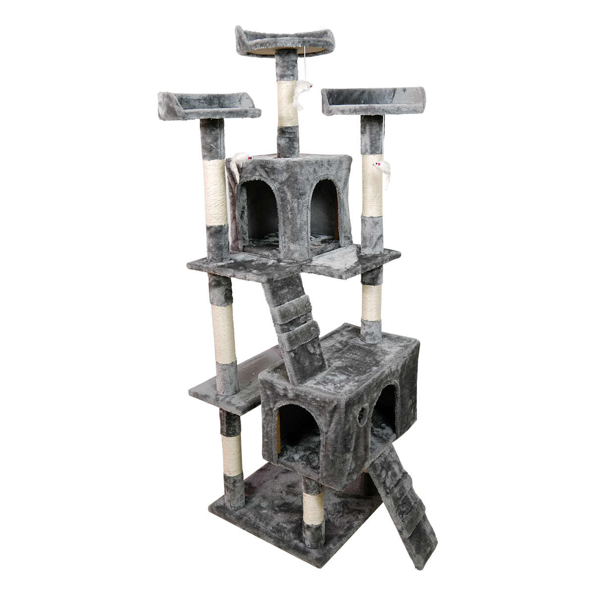 Furtastic 170cm Cat Tree Tower Scratching Post Multi-Level Condo Activity Centre with Cubbies & Ramps - Silver Grey โ image 2