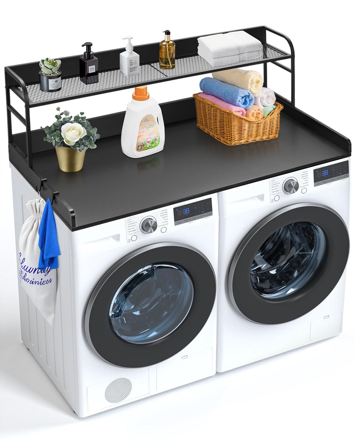 Washer Dryer Countertop with Shelf 54"x27" Wooden Washer Dryer Cover Black