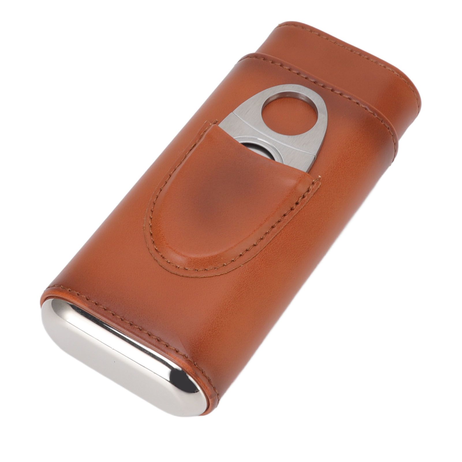 3 Finger Cigar Case Iron Cover Portable Soft Glossy Leather Cigar Holder Case with Cutter for Travel Brown โ image 4