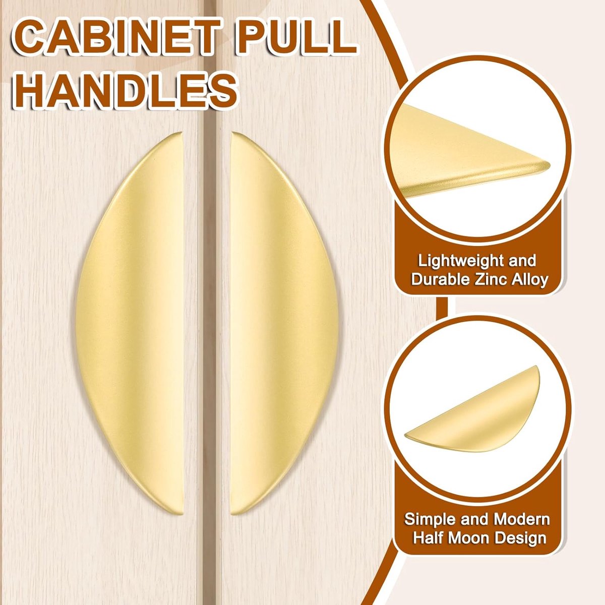2 pieces - cabinet handles - door handle - half-moon cabinet handle - hole spacing 32 mm - drawer handles - concealed zinc alloy handles - zinc alloy cabinet — image 3