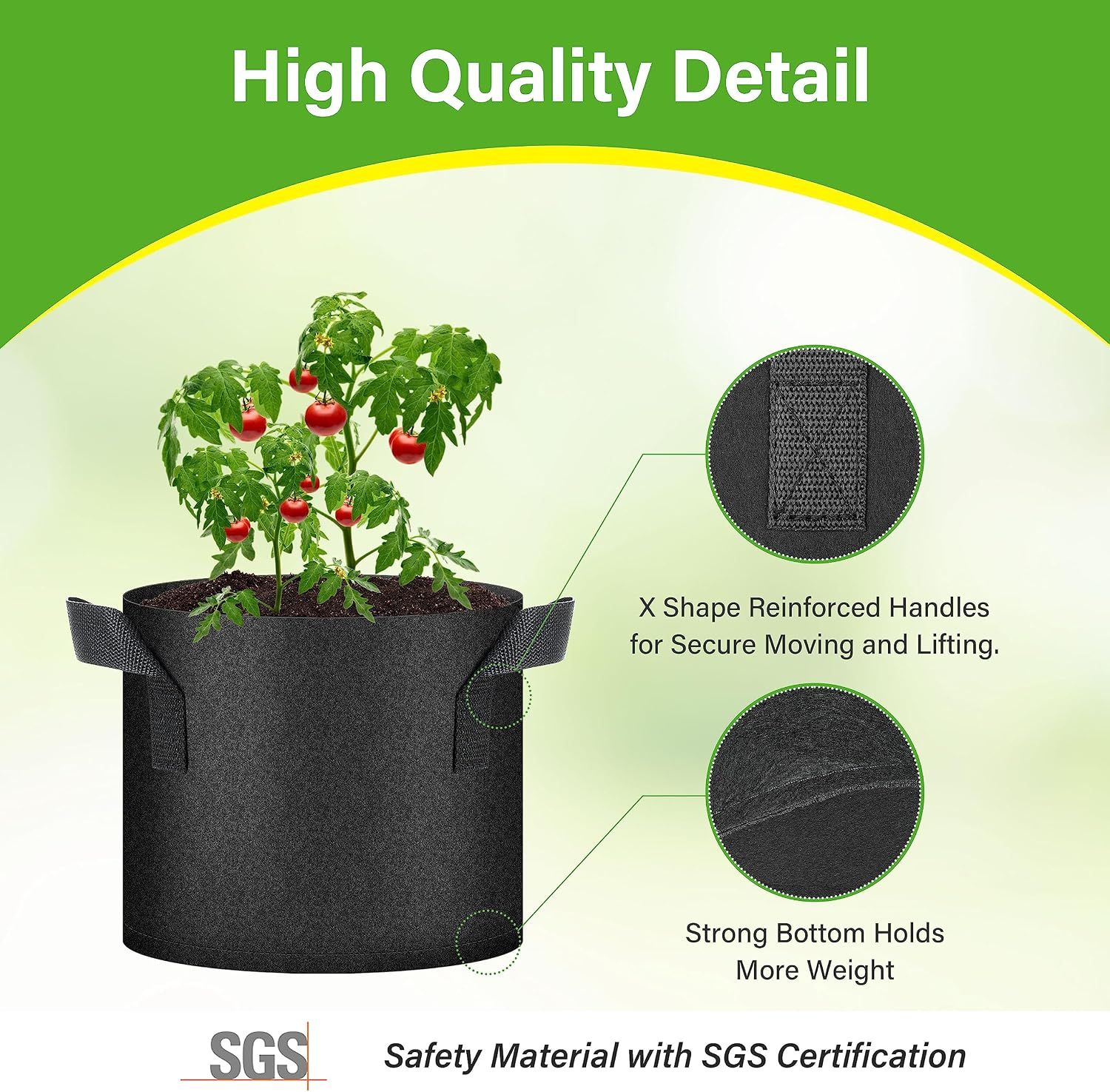HealSmart 6-Pack 3 Gallon Nonwoven Grow Bags - Aeration Fabric Pots with Handles for Garden Fruits Vegetables Flowers - Black โ image 4