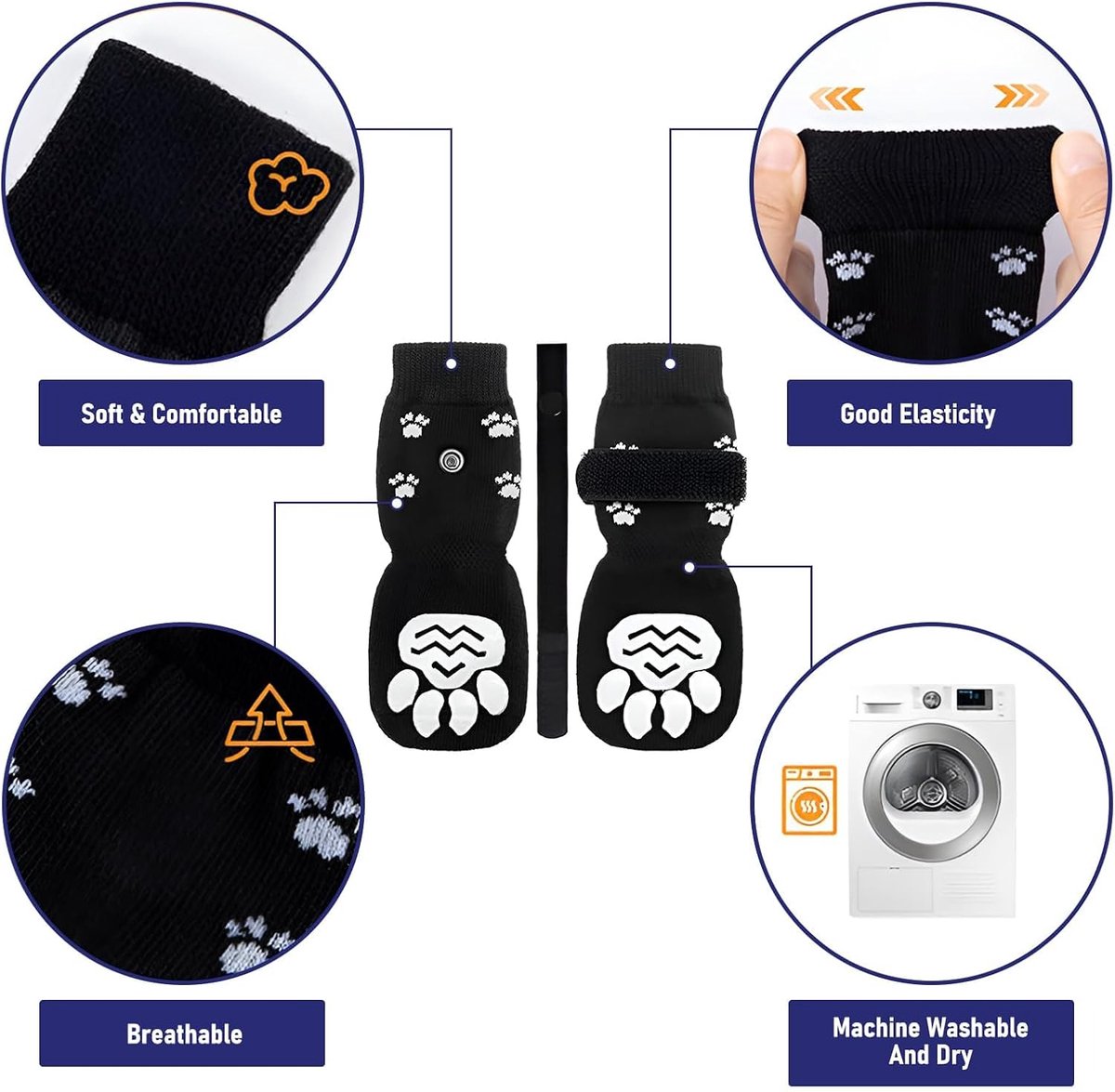 4-piece set of non-slip dog socks - Dog socks with adjustable shoulder straps - Cotton dog socks suitable for small and large dogs - Waterproof - Non-slip — image 2