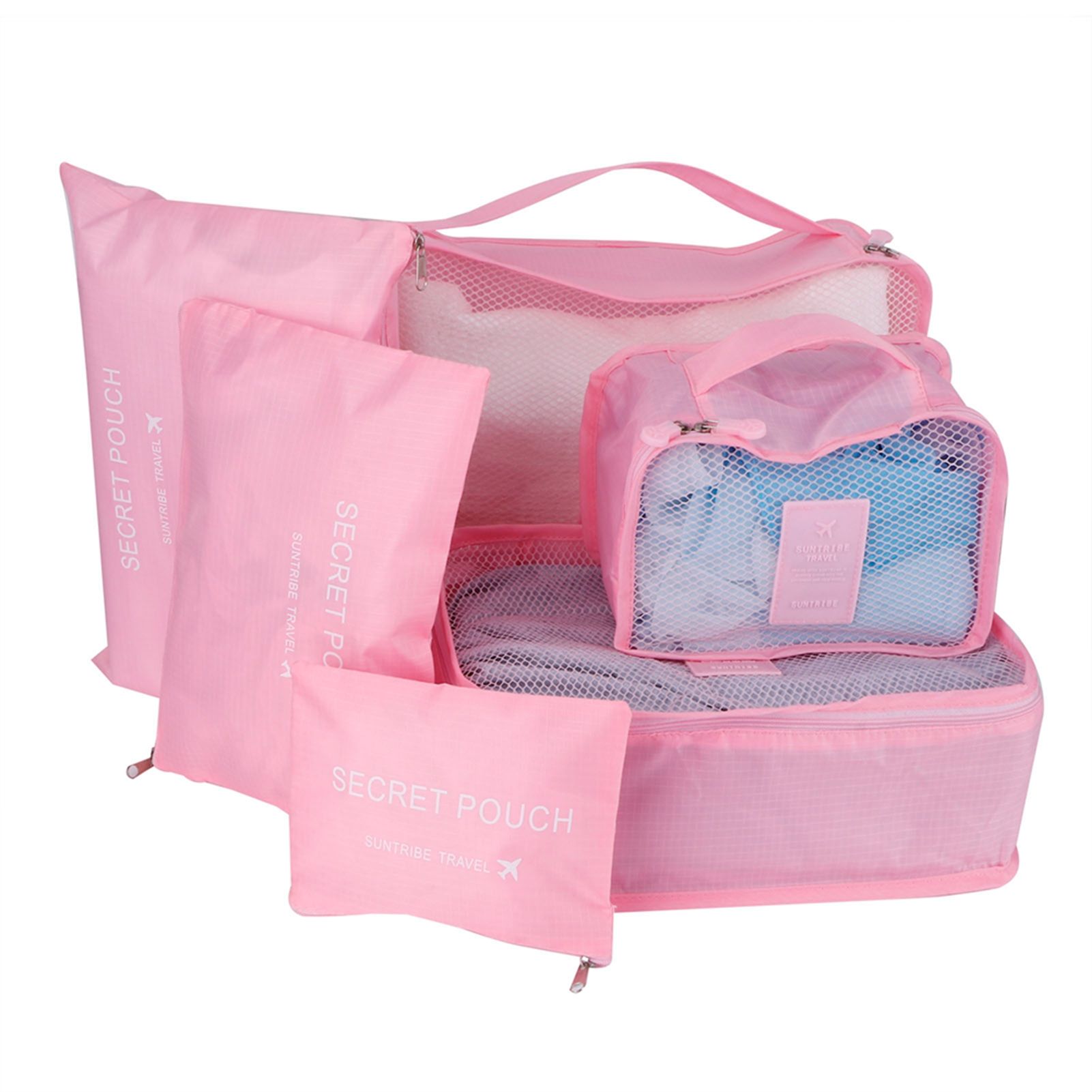 6Pcs/Set Storage Bag Clothing Sorting Bag Luggage Suitcase Packing Organizer for TravellingPink — image 3