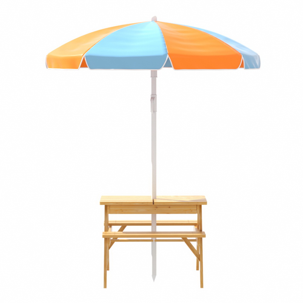 Keezi Kids Outdoor Table and Chairs Picnic Bench Umbrella Set Water Sand Pit Box — image 3