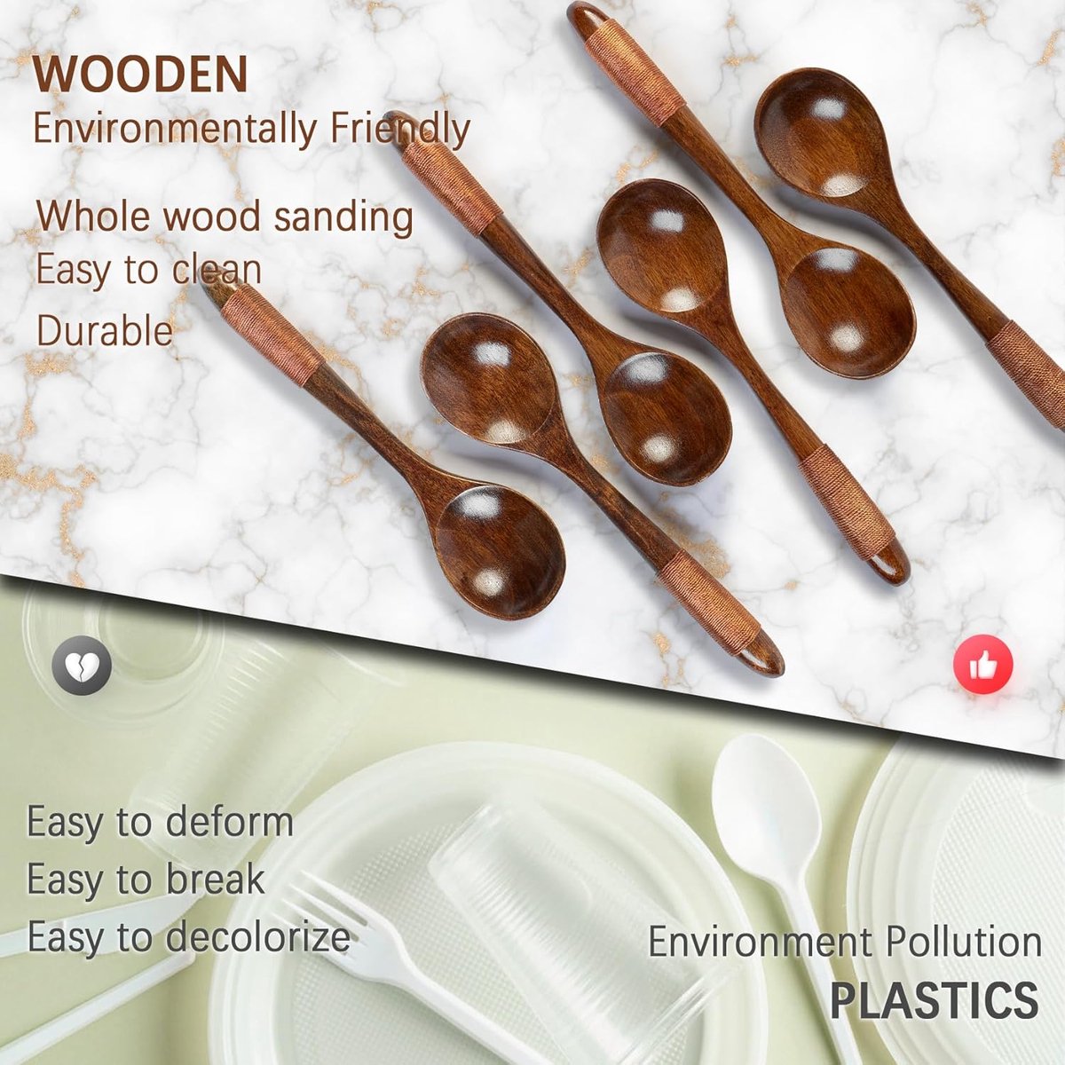 Wooden Spoons - 17cm Bamboo Spoons - Eco-friendly - Versatile Use - Perfect for Honey Jars & Jams (6-piece) — image 5