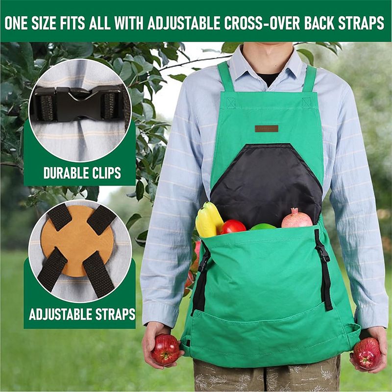 Oxford Cloth Multifunctional Gardening Apron, Thickened Durable Lightweight Large Pocket, Back Cross Straps Unisex(GREEN) โ image 2