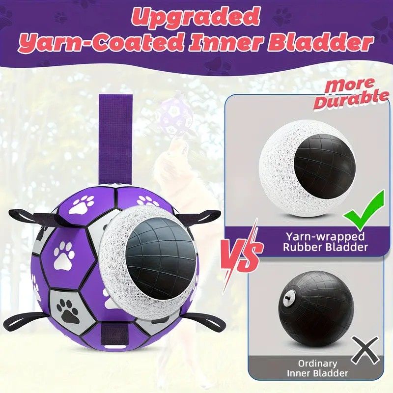Dog Ball Toy Soccer Ball with Webbing Strap, Indoor and Outdoor Interactive Tug-of-War, Purple and Black Soccer Ball, Pet Toy for Large, Medium, and Small Dogs โ image 4