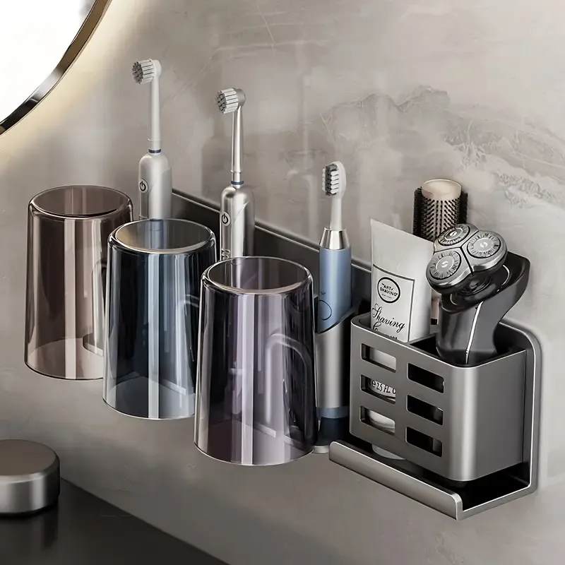 ✨ 2nd Gen Space Aluminium Toothbrush Holder | Drill-Free PLUS Upgrade | Large Capacity, Bottom Drainage, Strong Adhesive for a Clutter-Free — image 4
