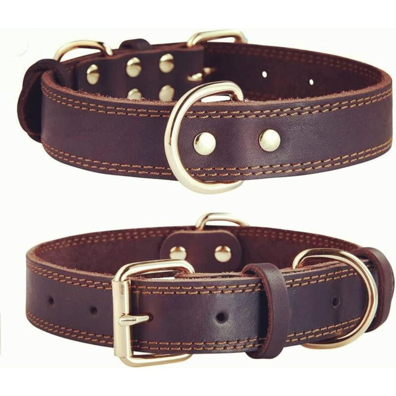 Premium Genuine Leather Dog Collar/Durable Real Leather Adjustable Collars For Male Female (size: M)