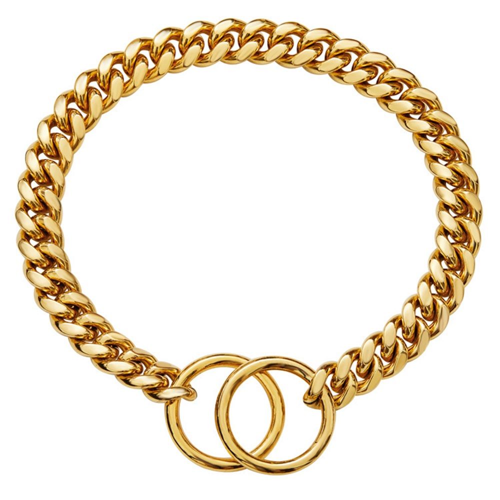 Chain Dog Collar 10mm Link Collar Chains Stainless Steel Metal Slip Collar Gold Pet Necklace for Medium Dogs(14in/35.5cm)golden