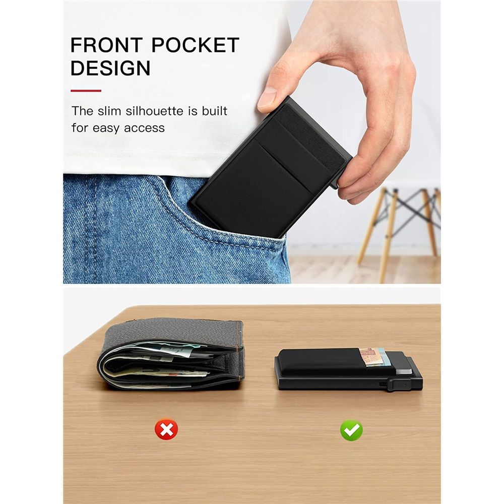 Small Slim Wallet aluminum alloy Business Card Holder for Men, Pop Up Minimalist Card Credit Wallet, RFID Blocking - Black(only one wallet) — image 5