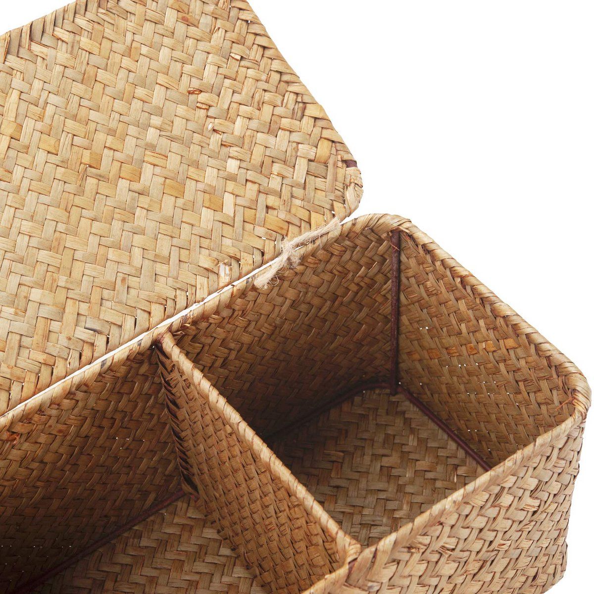 Handwoven Wicker Storage Basket with Lid and 3 Compartments, Brown โ image 3
