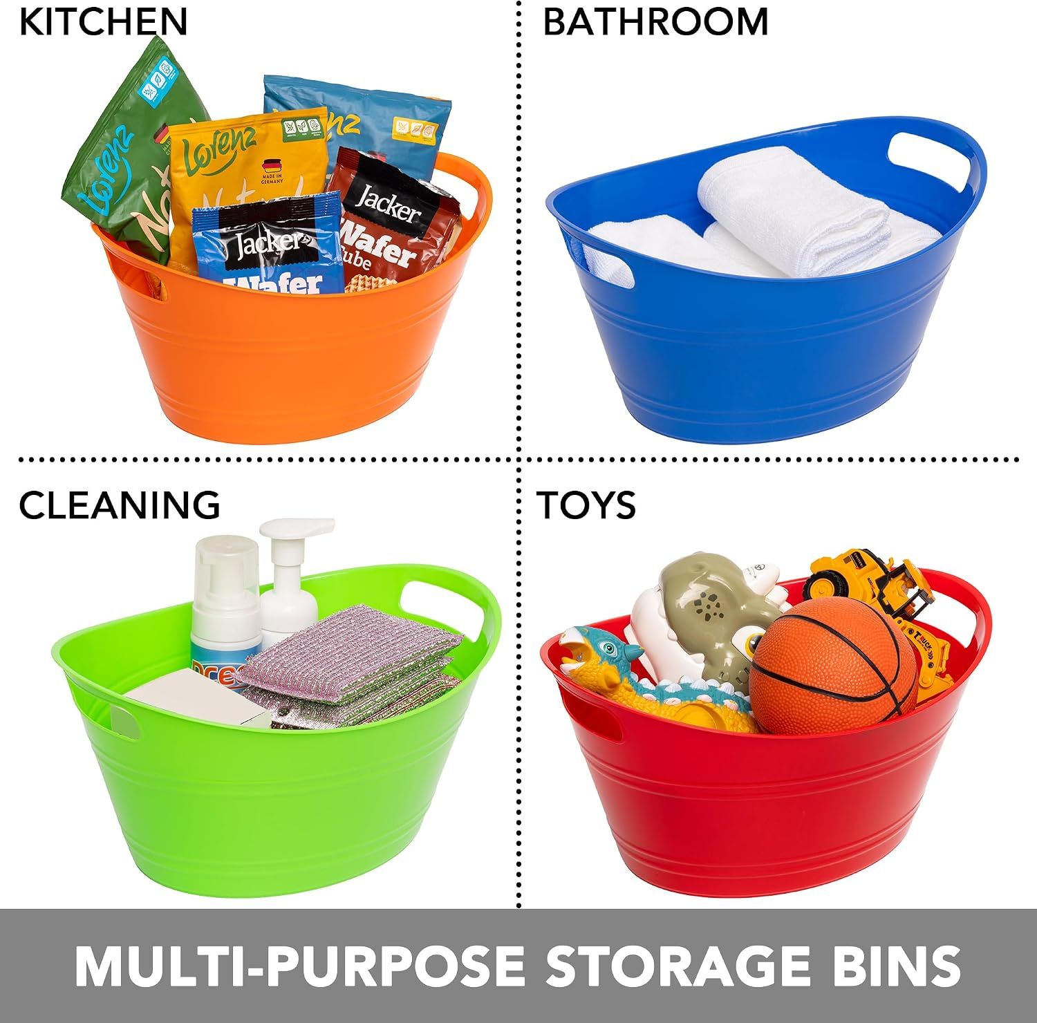 6 Pack Plastic Ice Buckets with Handles, 4.5 L Drink Tubs for Wine, Beer, Champagne, Parties, Bars and Beverage Cooling, Assorted Colours — image 4
