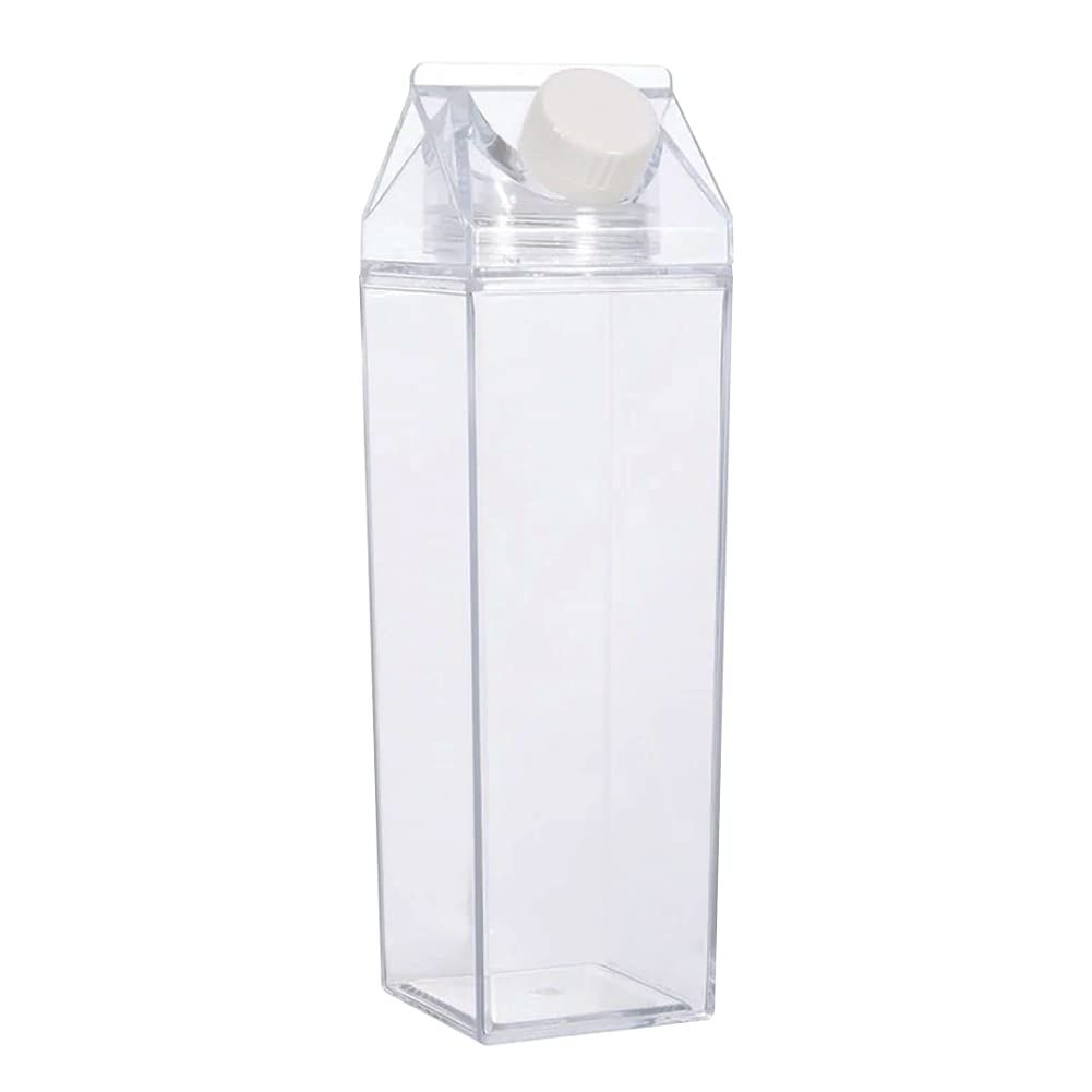 Milk Carton Water Bottle 17oz (500mL) Plastic Clear Square Milk Bottles BPA Free Leakproof Milk Carton Cups Portable Reusable