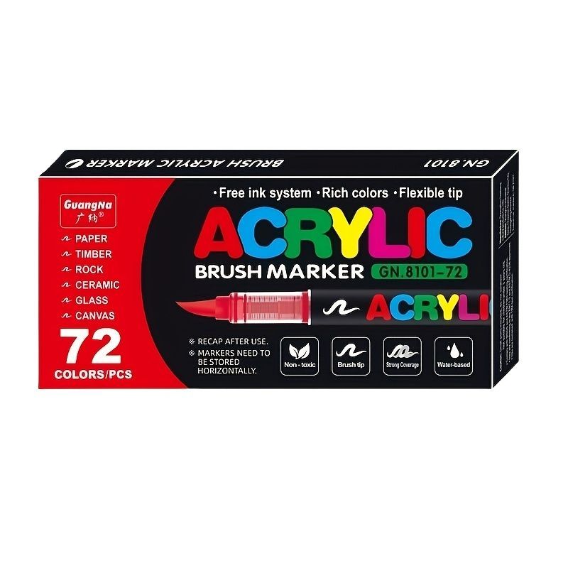Acrylic Brush Markers 72 Colors Art Supplies Versatile Markers Non-Toxic - Multi-color - Size 72 colors — image 3