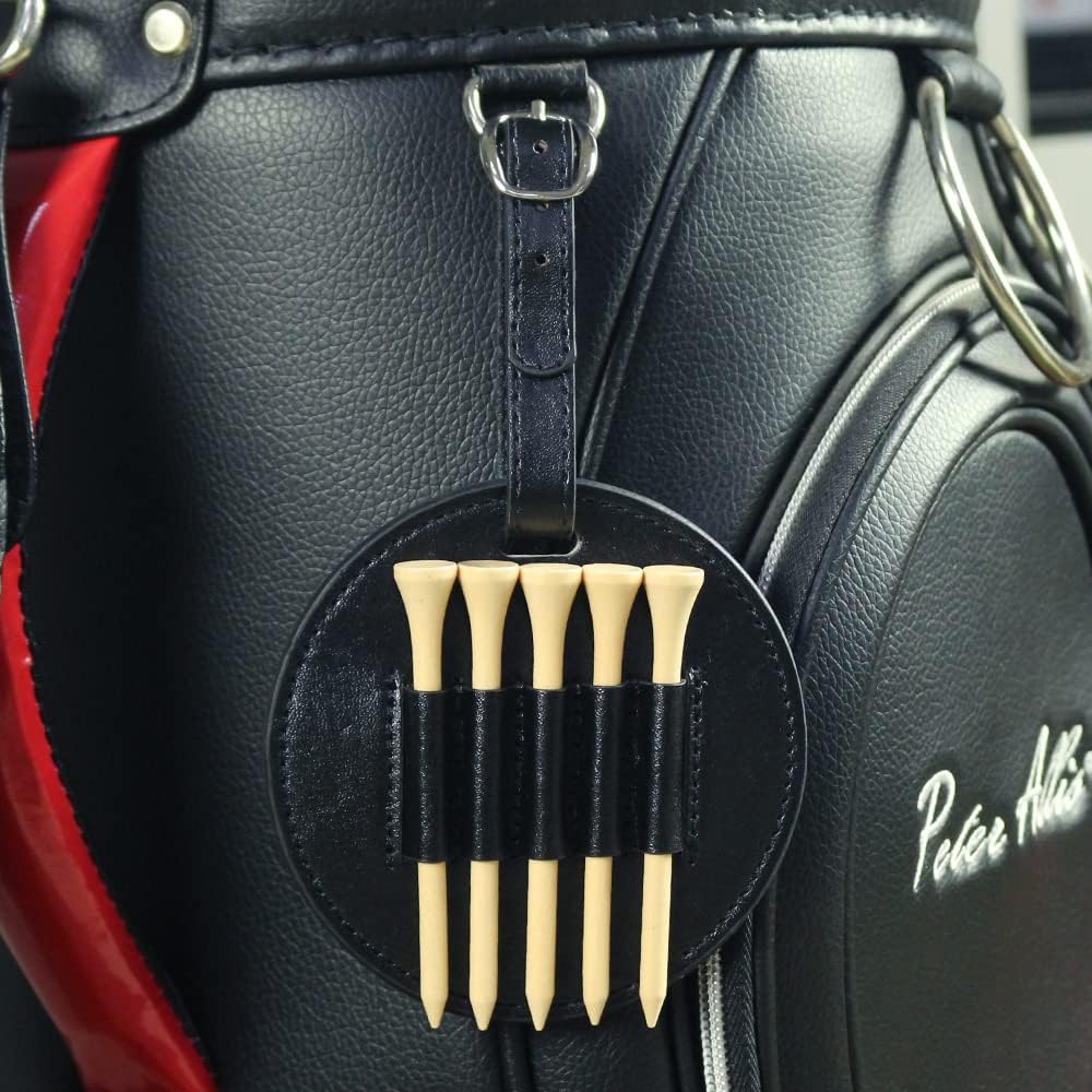 Leather Golf Tee Holder with 5 Wooden Tees 3-1/4 Inch Hook for Golf Bag Strap Hanging — image 4