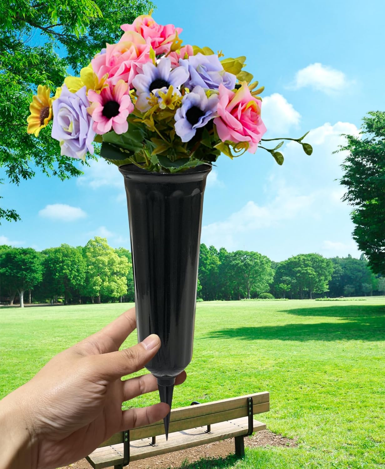 Memorial Floral Vases, Cemetery Vase, Headstones Flower Holder, Grave Cone Vase, Flower Pots for Outdoor Plants, Decorative Plastic Containers (Set of 6 — image 3