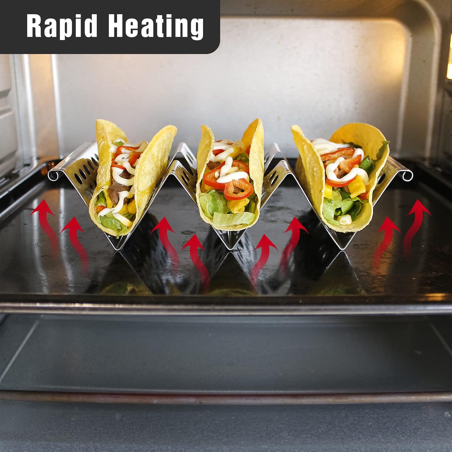 4 Pack Stainless Steel Taco Holders, Premium Taco Stands, Holds 2 Or 3 Tacos Each Taco Tray, Taco Rack With Easy-Access Handle, Food Grade Taco Plate Shells โ image 5