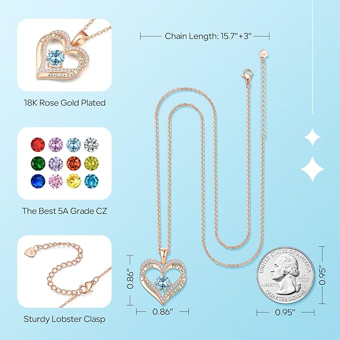 18K Rose Gold Necklaces for Women, 925 Sterling Silver Gifts for Mothers Day, Jewelry for Wife Mom Her Girlfriend, Birthstone Diamond Necklace for Birthday — image 2