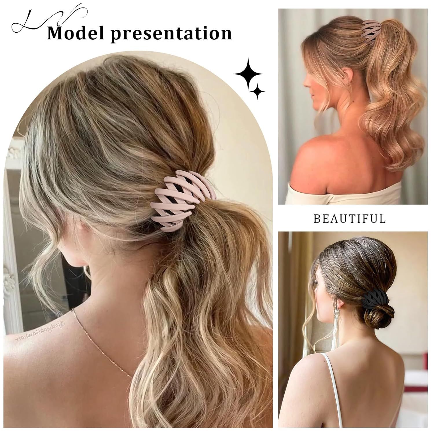 6Pcs Bird Nest Magic Hair Clips Hair Nest or Bun Strong Ponytail Holders Hair Accessories or Women Girls (Neutral, Small) โ image 4
