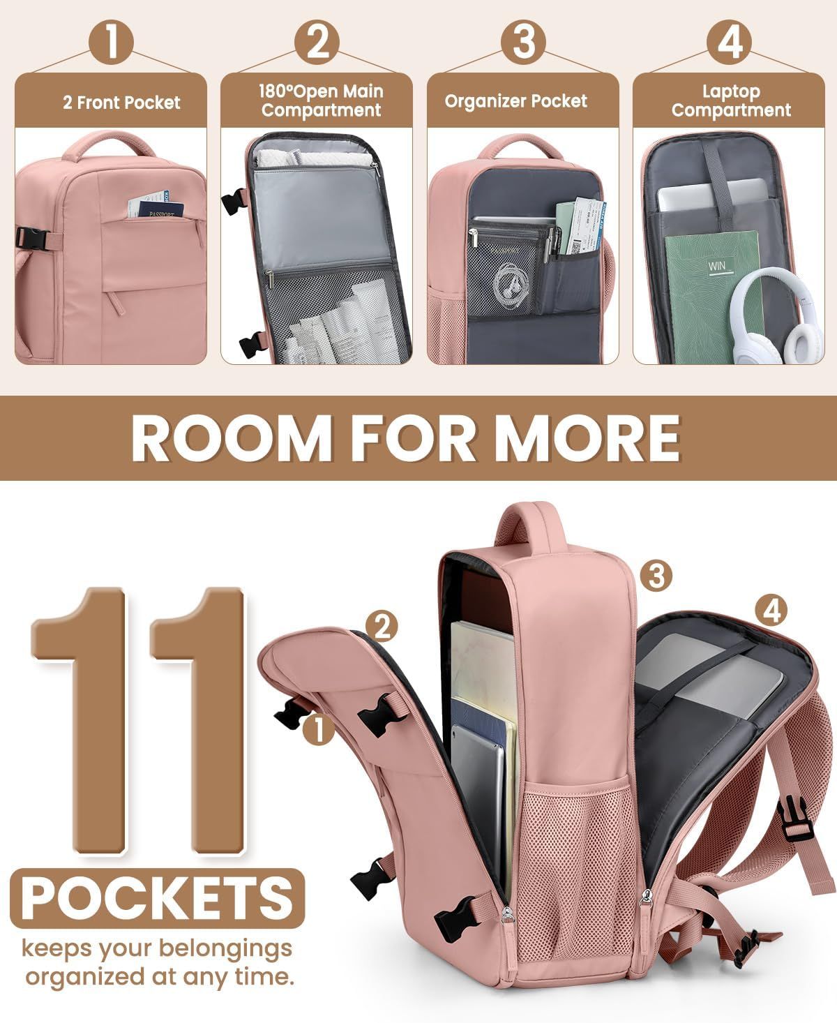 Travel Backpack for Women Man, Waterproof Personal Item Travel Bag Airline Approved Laptop Backpack Bookbag Weekender bags for Business,Travel, Work Fits 15.6 — image 4