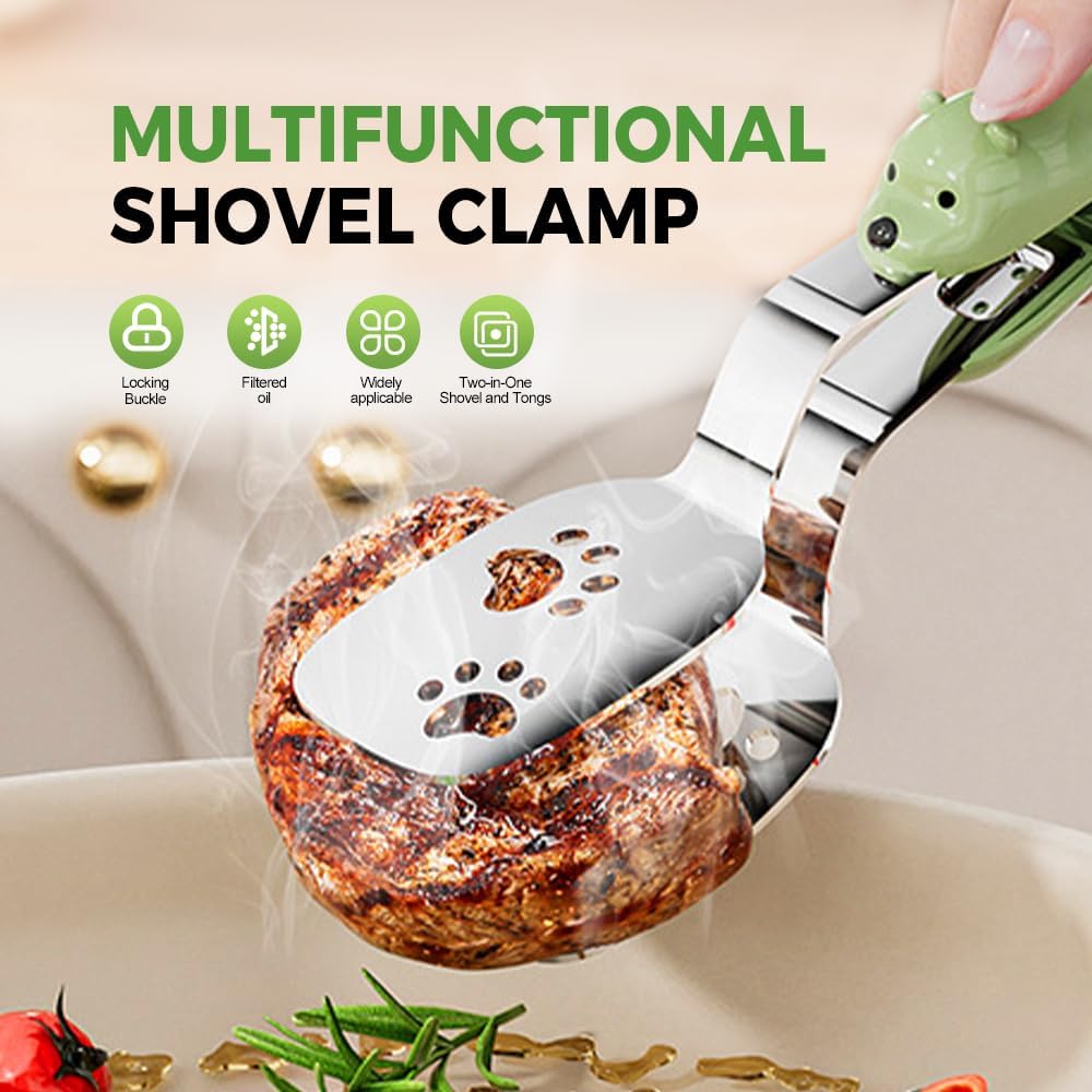 2 PCS Stainless Steel Grill Clamp, Upgrade Cooking Spatula Tongs with Non-Slip Grip, Heavy Duty Food-Grade 304 Steel, Dishwasher Safe for Grilling Meat, Fish — image 2