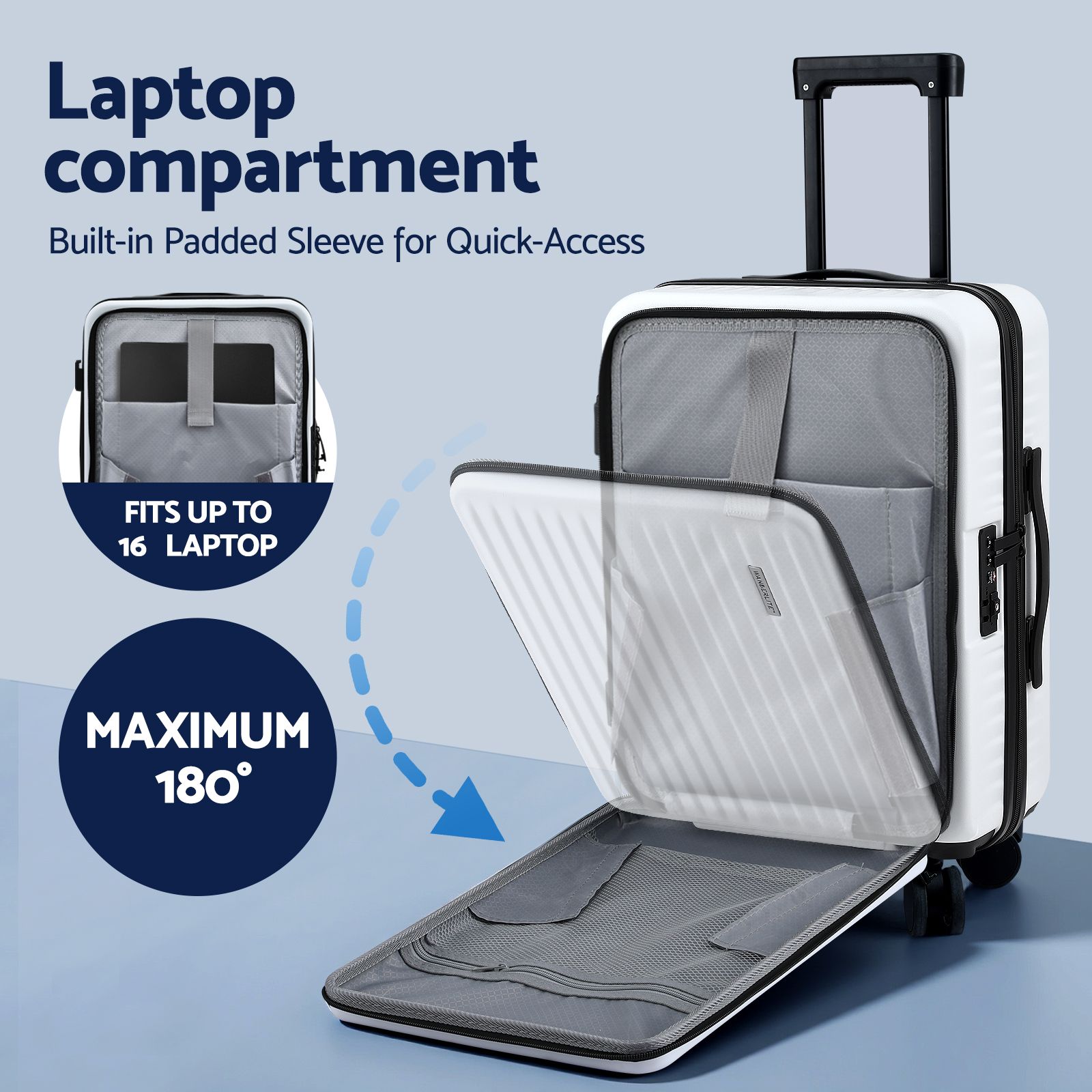 Wanderlite 20" Luggage Suitcase Front Pocket Travel Carry On Dual TSA White — image 5