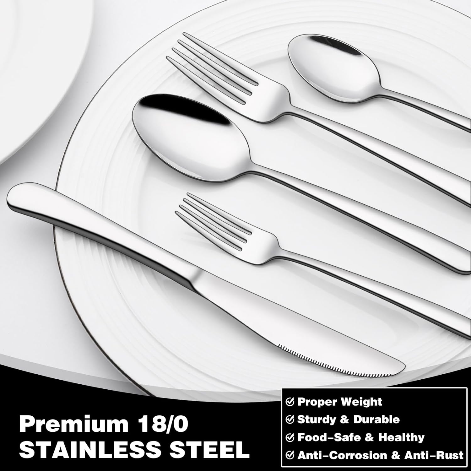 40-Piece Silverware Set with Organizer, Heavy Duty Stainless Steel Flatware Set for 8, Food-Grade Tableware Cutlery Set, Utensil Sets for Home Restaurant β image 5