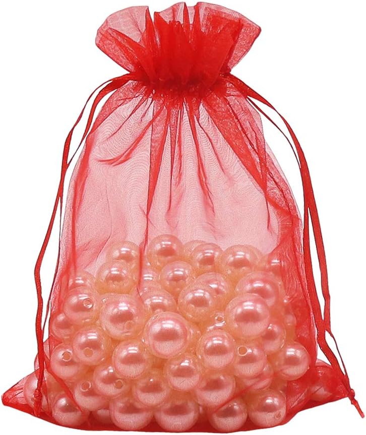 Organza Bags Red 100pcs, 5 x 7 inches Christmas Gift Drawstring Bags Mesh Jewelry Pouches for Wedding Party Favors โ image 6