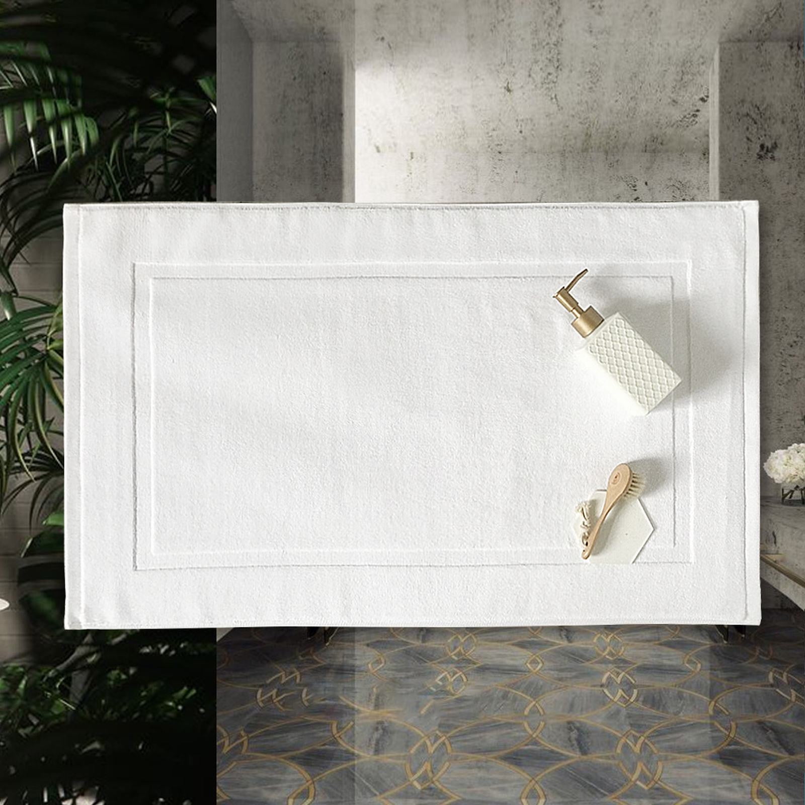 2PCS White Cotton Classic Rug Bath Mats Absorbent Cotton Hotel Spa Shower Bathtub Mats [Not A Bathroom Rug] Machine Washable Shower Bathroom Floor Towel White — image 5