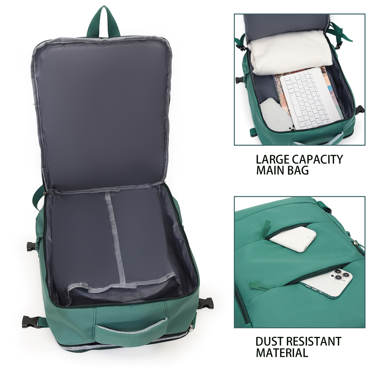 Light Green 25L Travel Laptop Backpack with Shoe Compartment 180 Degree Opening Carry On Rucksack Fits 14 Inch Laptop Ideal for Business and Weekends — image 4