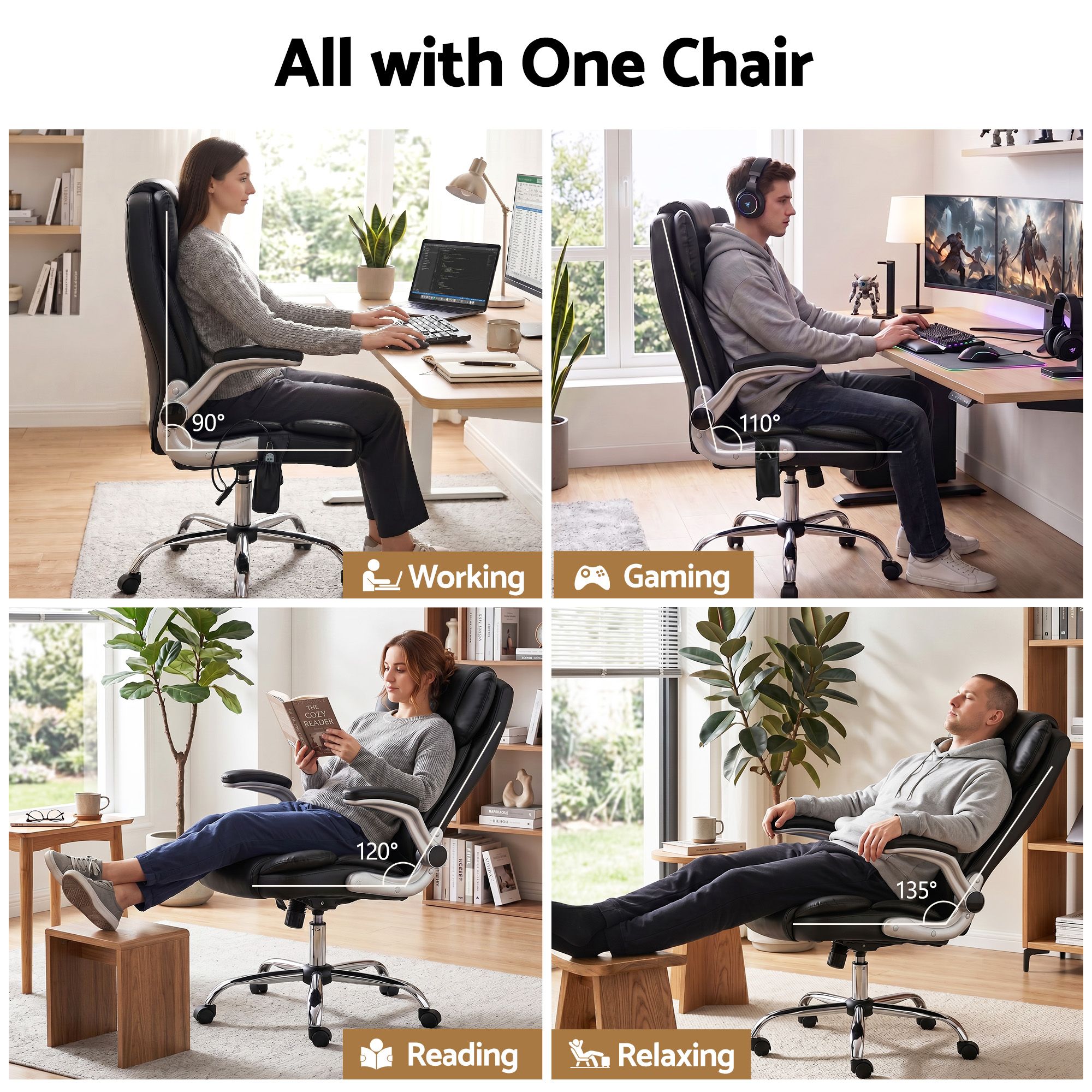 Artiss 8 Point Massage Office Chair PU Leather Black — image 6