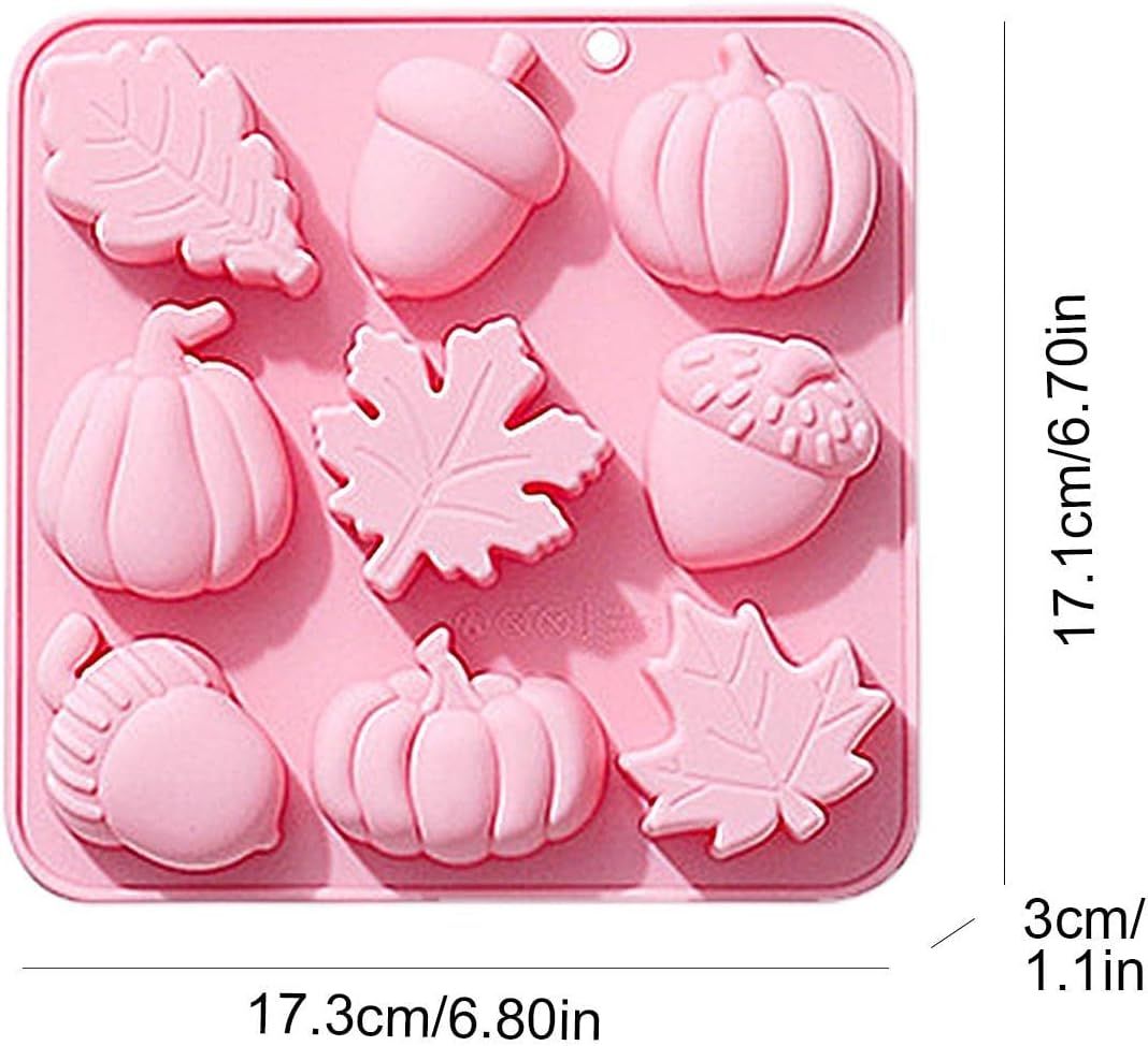 Fall Fondant Molds, 9 Pieces Pumpkin Leaf Acorn Silicone Mold, Fall Fondant Molds for Pudding Chocolate Hard Candies Dessert