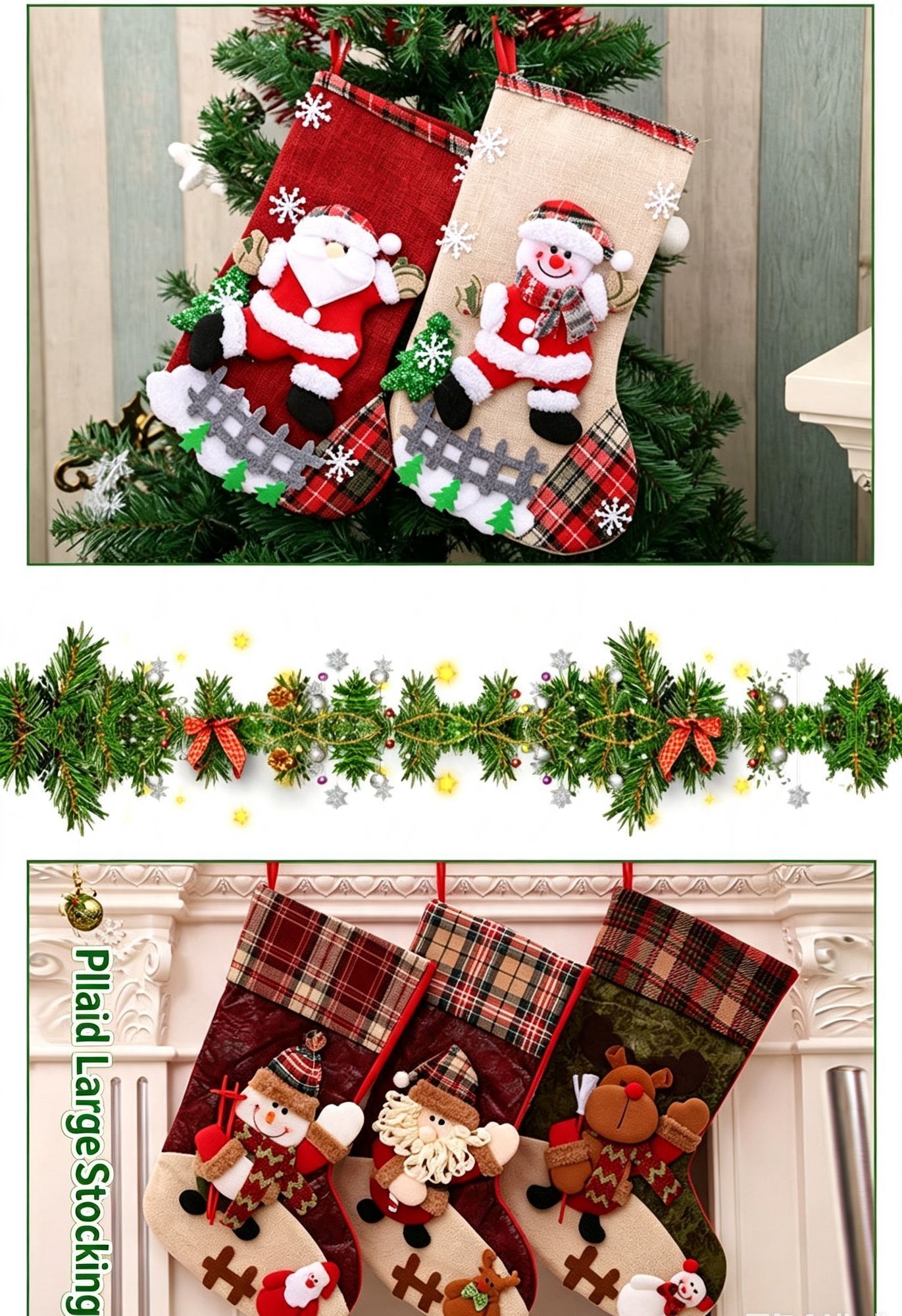 Oversized Checkered Snowman Christmas Stocking, Tartan Holiday Tree Decor, 47*29cm — image 6