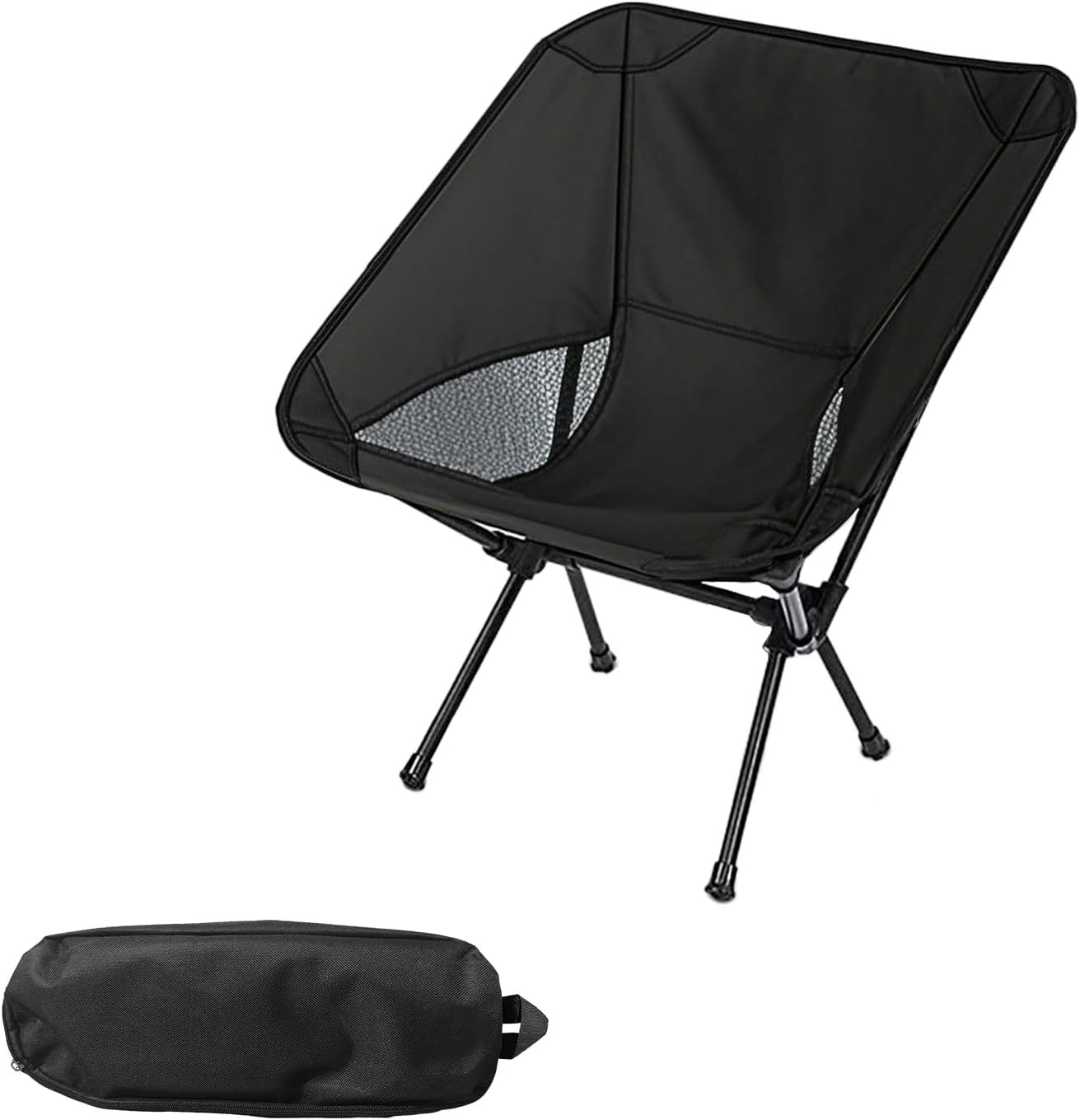 Portable Folding Camping Chair with Carry Bag, Lightweight Outdoor Seat for Hiking, Fishing, Picnics, Beach Trips and Backyard Use, Black