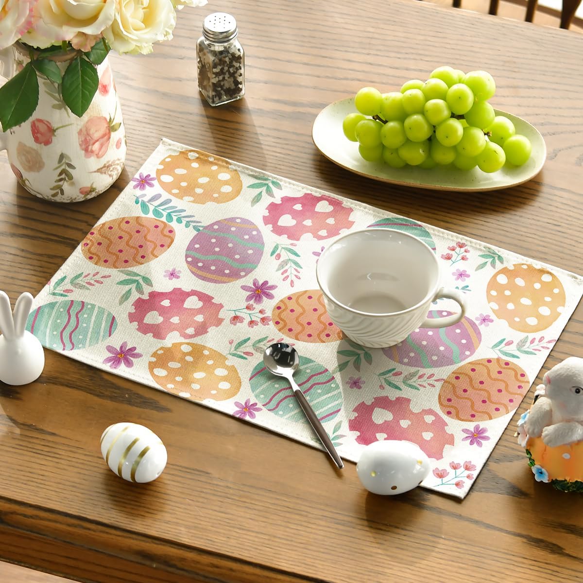 Watercolor Eggs Floral Easter Placemats Set of 4, 12x18 Inch Seasonal Spring Table Mats for Party Kitchen Dining Decoration โ image 3