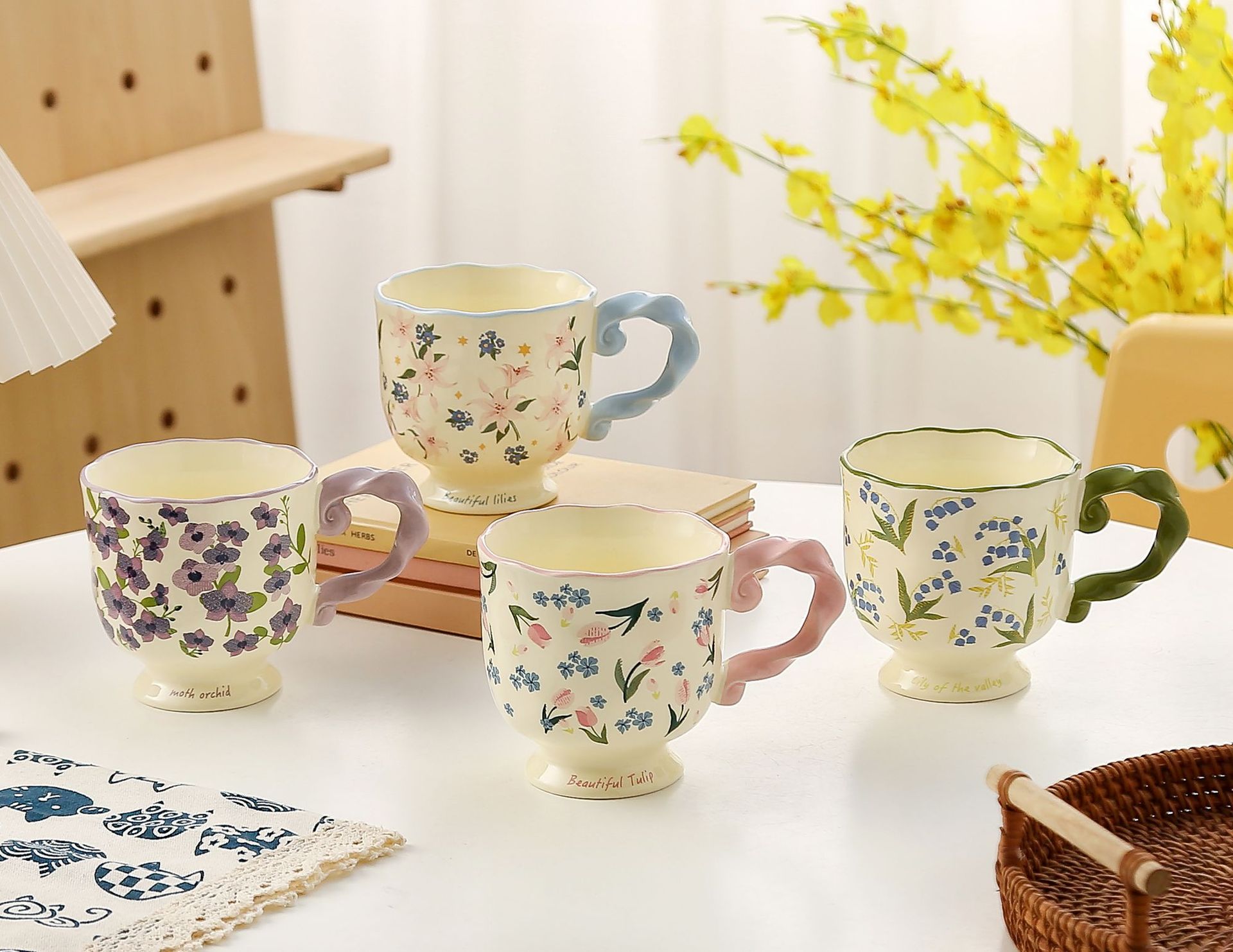 Elegant Ceramic Mug with Sculpted Handle,400ml Vintage Inspired Pedestal Design(Roland purple) โ image 2