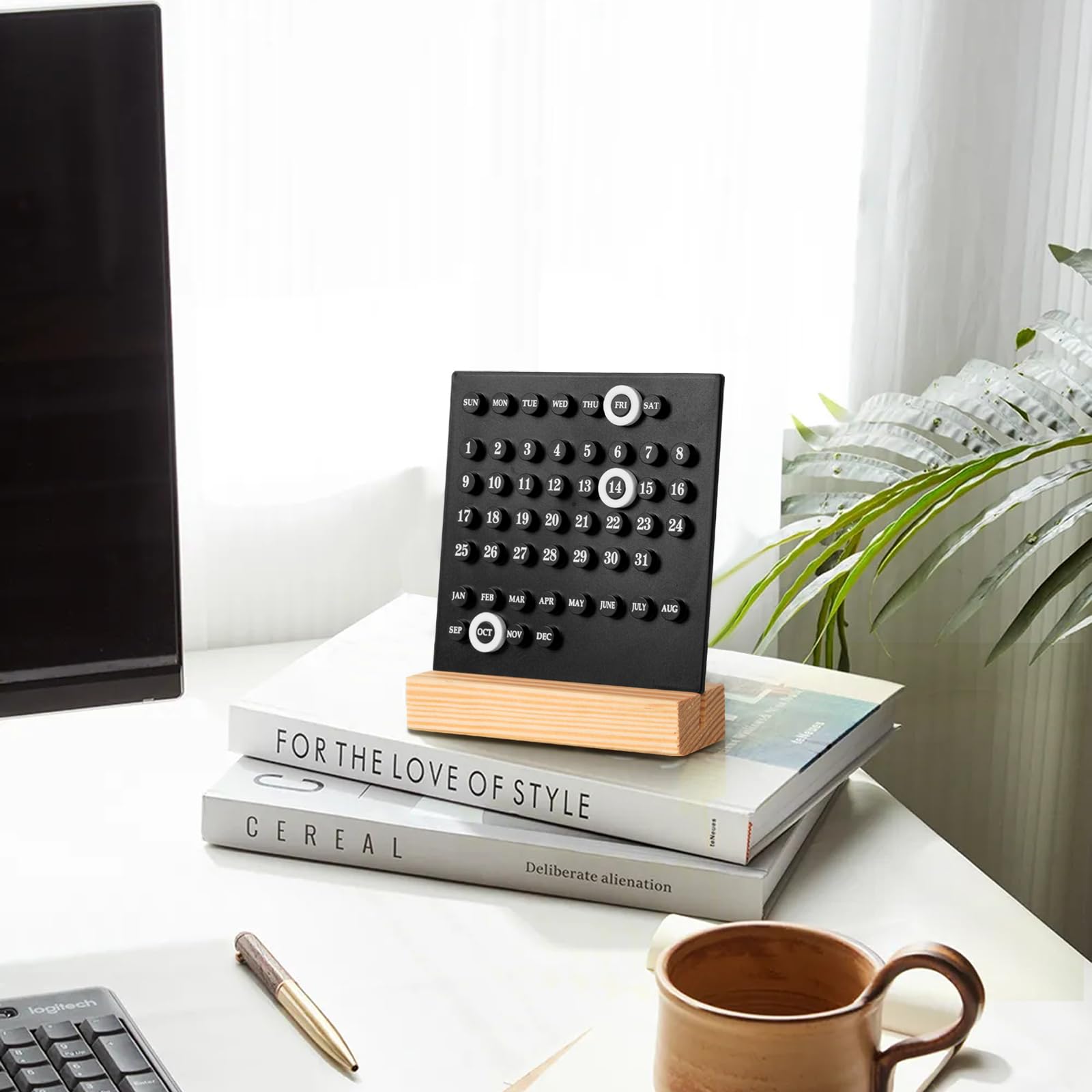 1 Piece Wooden Perpetual Desk Calendar with Retro Date Display for Home Offices, Study Desks and Everyday Decorative Organisation, White — image 2