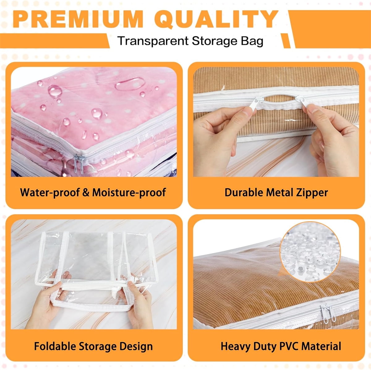 6 Pcs Clear Zippered Storage Bags,Clothes Bag Organizer with Zipper,Plastic Sheet Organizer and Storage for Sweater Blankets Sheet Linen Quilt Bed Pillow Cube — image 3