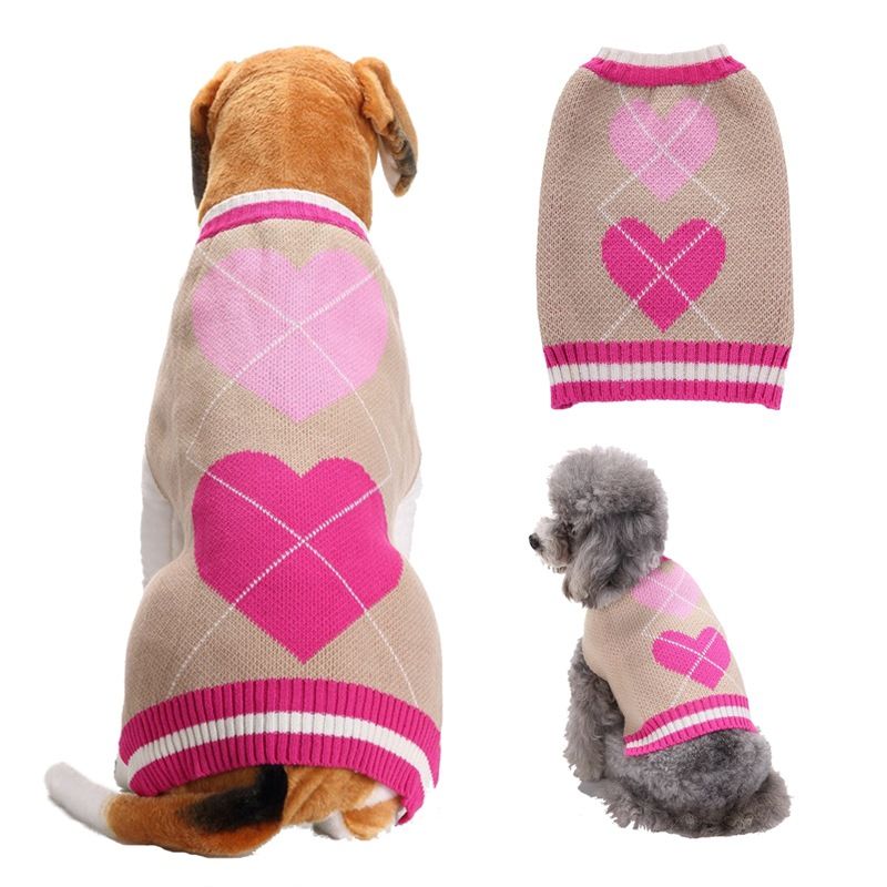 Dog Sweater Acrylic Knit Christmas Double Love XL Size: XL; Neck (cm): 38-44; Bust (cm): 50-58; Back length (cm): 36-40; Recommended pet weight (kg): 10.0